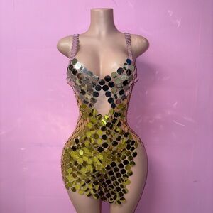 Stunning Backless Sequin Dress - Green and Silver